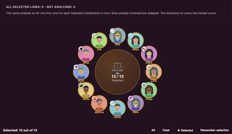 Selección de los doce jurados alrededor del emblema del Tribunal